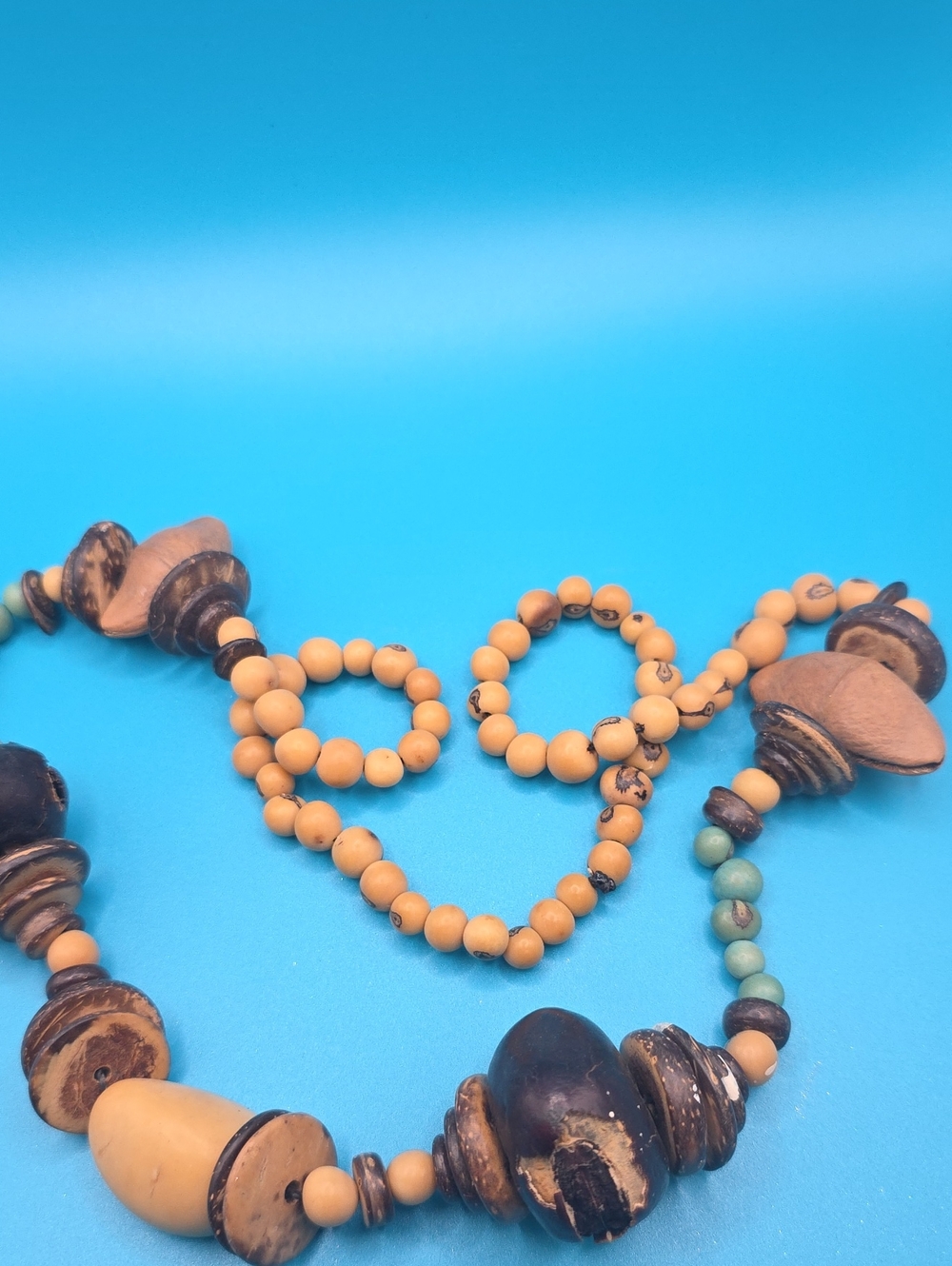 Earthy Wooden Bead Necklace in Beige and Brown